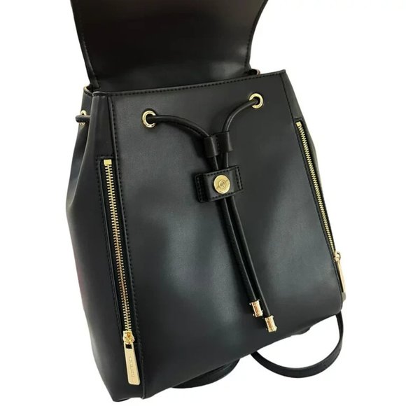 New Michael Kors Phoebe Medium Flap Drawstring Backpack Black - Picture 5 of 6